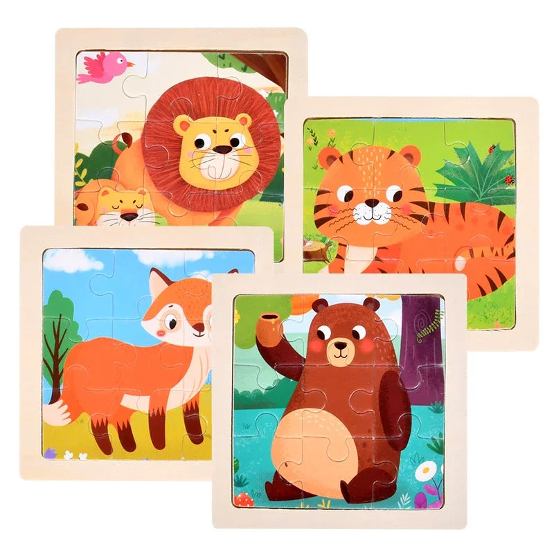 Montessori Holzpuzzle für Kinder – Kognitives Lernspielzeug mit Tier- und Verkehrsthema für 2-3 Jahre