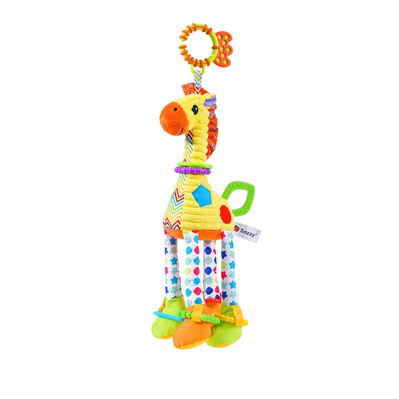 Weiches Plüsch-Rasselspielzeug – Giraffe & Zebra mit Beißring für Babys