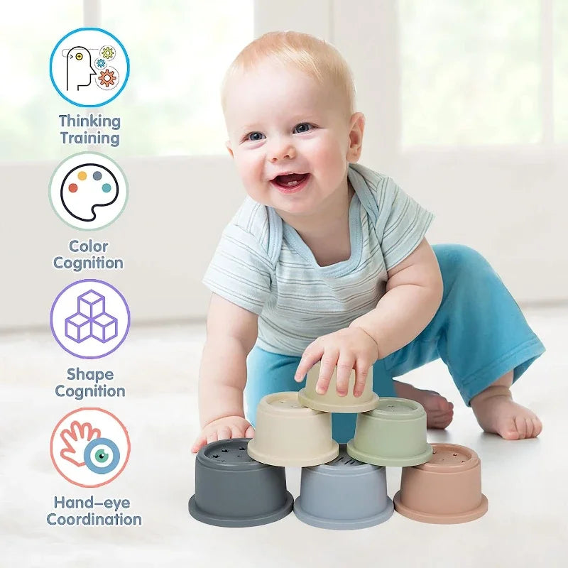 Montessori Stapelbecher für Babys – Buntes Lern- und Badespielzeug ab 6 Monaten, Nesting Cups, Frühes Entwicklungsspielzeug für Jungen & Mädchen