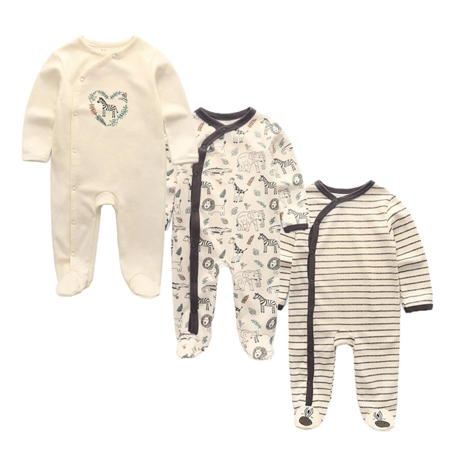 Unisex Strampler 0–24 Monate, 100% Baumwolle, Langarm – Bequem und Hautfreundlich, Set aus 3 Teilen