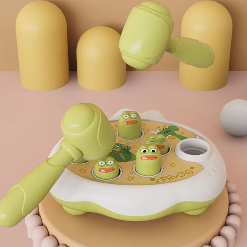 Montessori Baby Spielzeug – Ente/Frosch/Schwein Lernspielzeug mit Hammer – Lernpuzzle und Geräuschmacher für Kleinkinder (0-24 Monate)