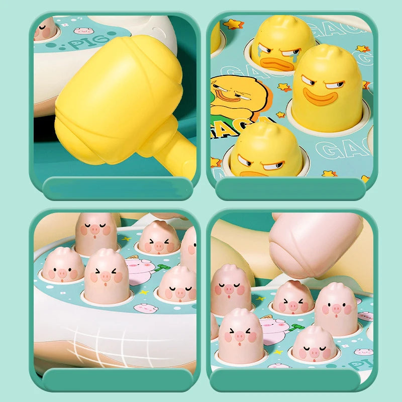 Montessori Baby Spielzeug – Ente/Frosch/Schwein Lernspielzeug mit Hammer – Lernpuzzle und Geräuschmacher für Kleinkinder (0-24 Monate)