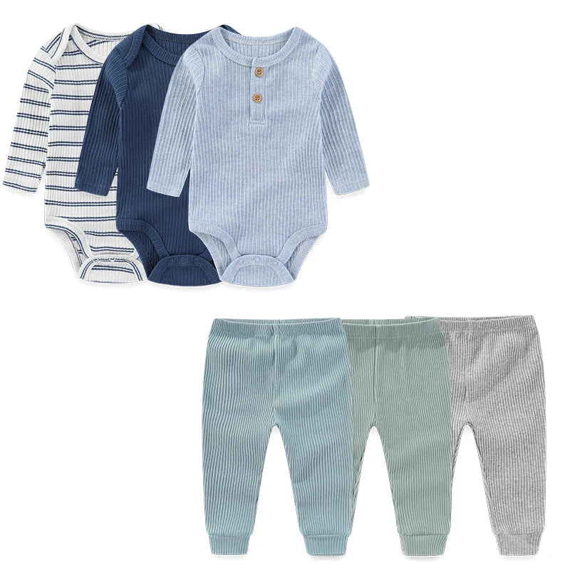 6-Piece Baby Clothing Set for Newborns – Long Sleeve Bodysuits + Pants, Unisex, For All Seasons, Comfortable Baby Clothing