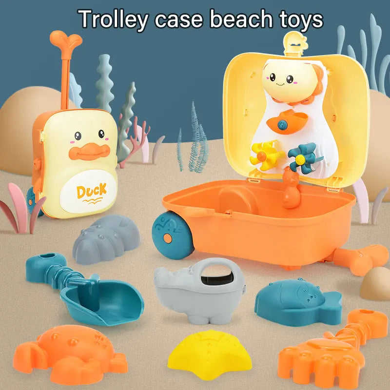 Baby Badezimmer Rucksack Strandspielzeug Enten Trolley Koffer Aufbewahrung – Strandzubehör Schaufel Form Set – Sandspielzeug für Kinder – Sandbox Spielzeug
