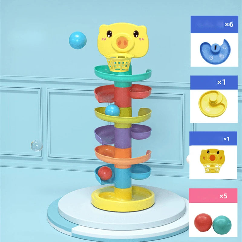Babys Spielzeug - Rollende Bälle Stapelturm, Pädagogische Montessori Spielzeug für Kleinkinder, Frühkindliche Lernspielzeuge, Drehbare Spin-Turm für Kinder