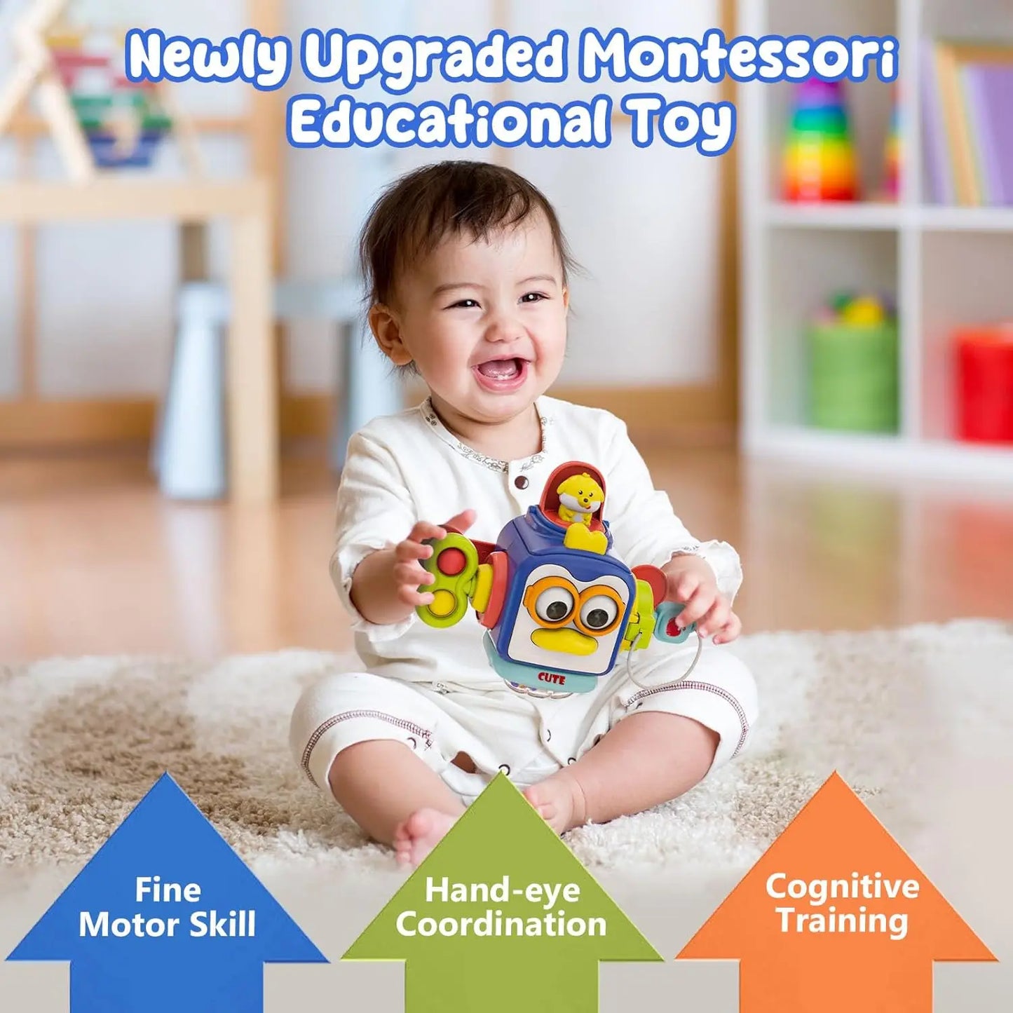 BizyKoady 6-in-1 Montessori Busy Board – Aktivitätswürfel für Babys und Kleinkinder mit verschiedenen Spielmethoden