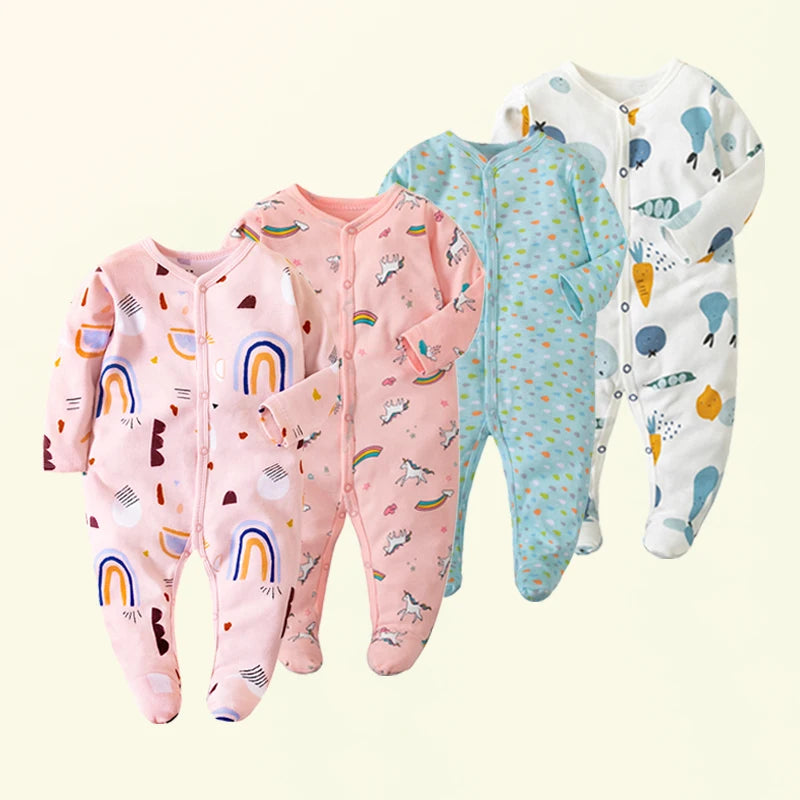 Unisex Strampler 0–24 Monate, 100% Baumwolle, Langarm – Bequem und Hautfreundlich, Set aus 4 Teilen