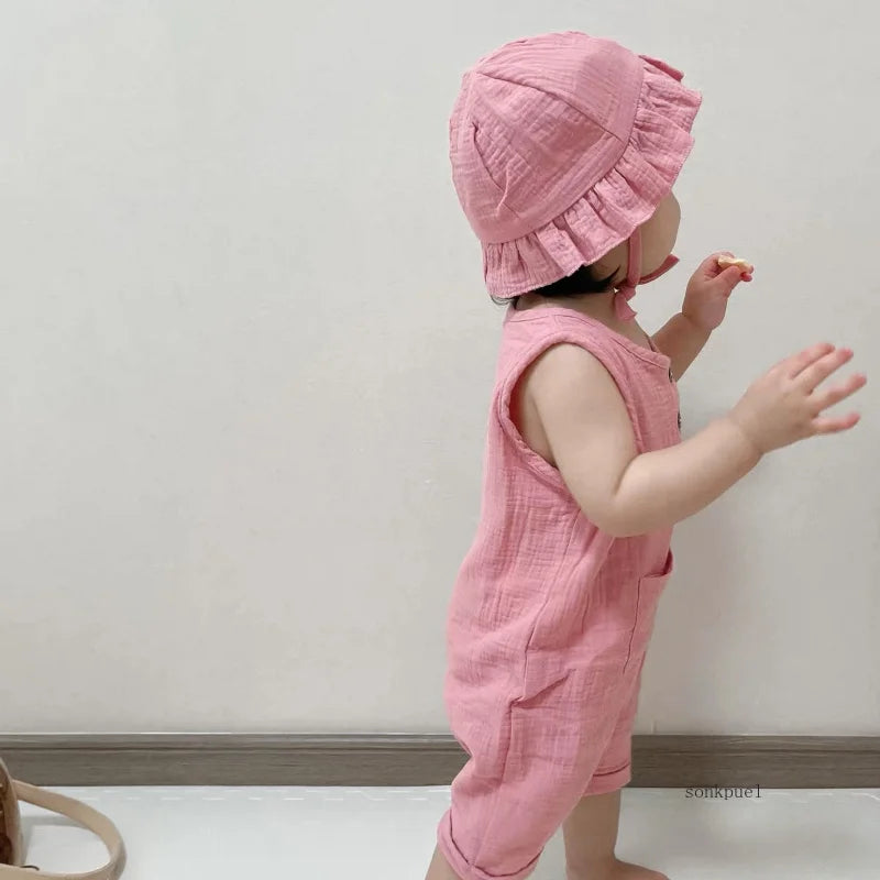 Unisex Body 0-24 Monate, 100% Baumwolle, Kurzarm mit Kapelusz, 2 Teile/Satz, Musselin Baby Spielanzug für Jungen und Mädchen
