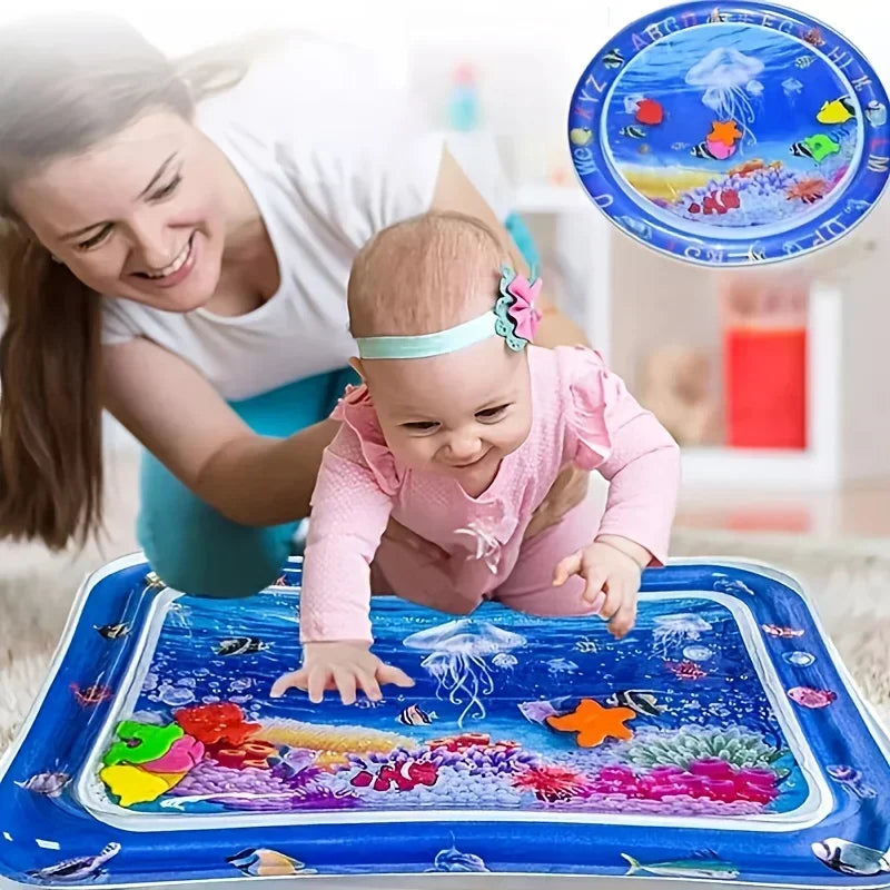 Produktbeschreibung: Baby Tummy Time Wasser Spielmatte – Aufblasbare PVC Krabbelmatte für Kleinkinder
