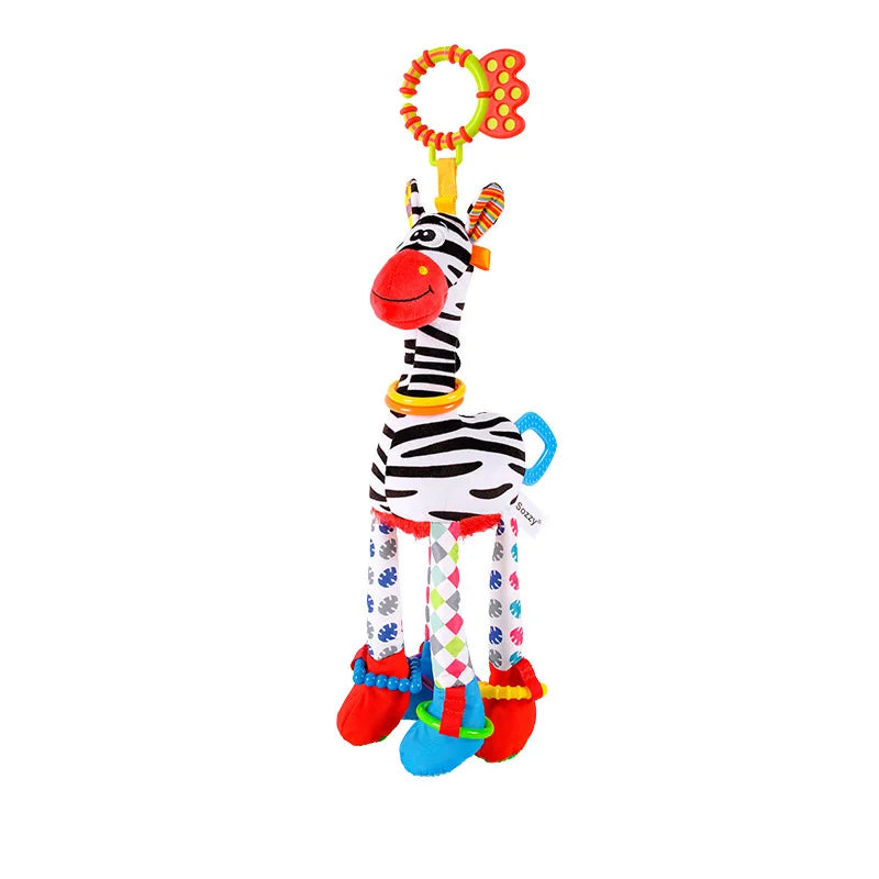 Weiches Plüsch-Rasselspielzeug – Giraffe & Zebra mit Beißring für Babys