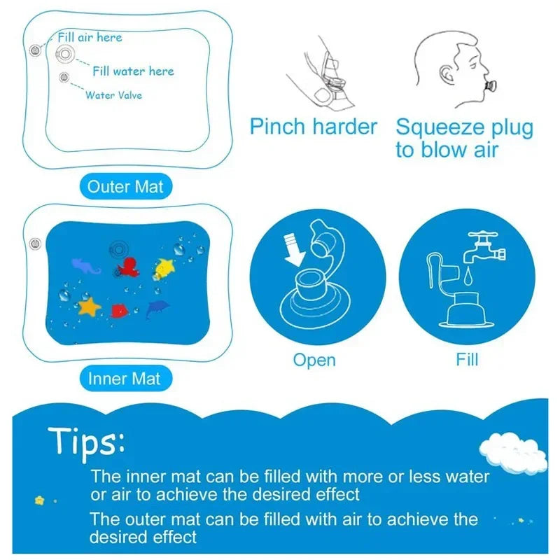 Produktbeschreibung: Baby Tummy Time Wasser Spielmatte – Aufblasbare PVC Krabbelmatte für Kleinkinder