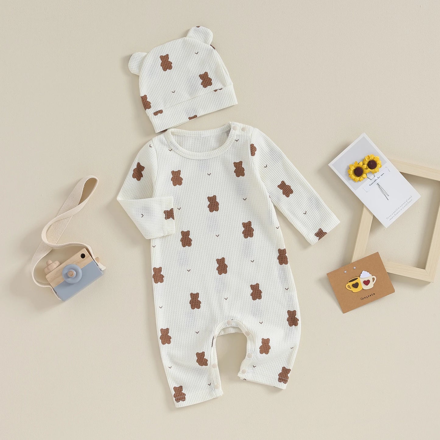 Unisex Strampler 0–24 Monate, Langarm – Mit Passender Mütze für das Baby