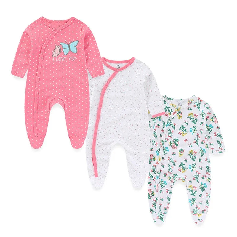 Unisex Strampler 0–24 Monate, 100% Baumwolle, Langarm – Bequem und Hautfreundlich, Set aus 3 Teilen