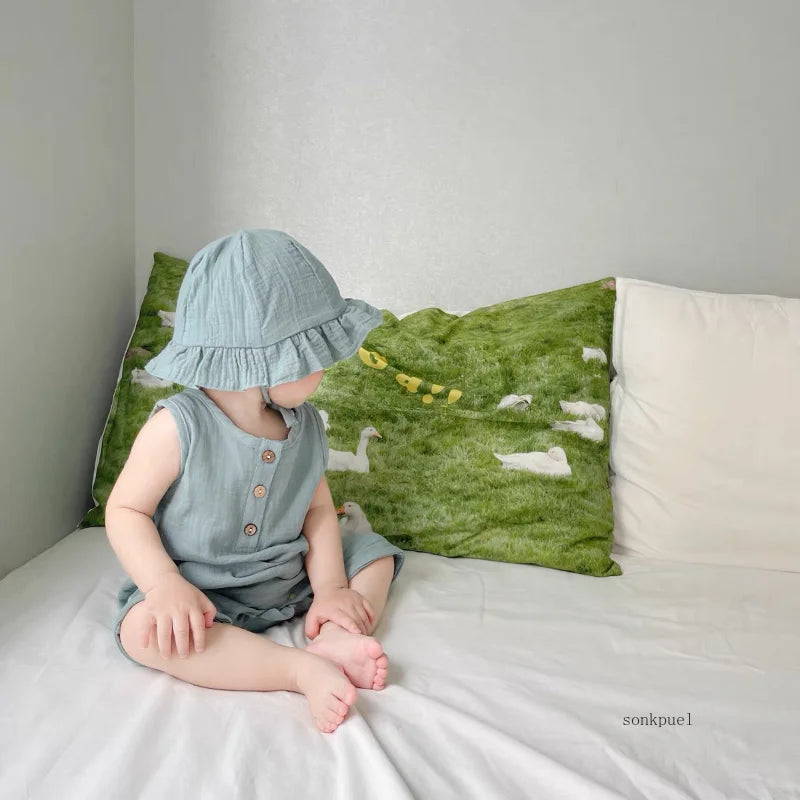 Unisex Body 0-24 Monate, 100% Baumwolle, Kurzarm mit Kapelusz, 2 Teile/Satz, Musselin Baby Spielanzug für Jungen und Mädchen
