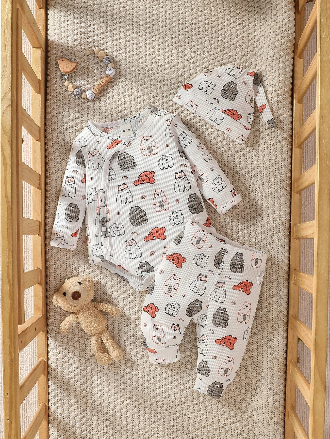 Unisex Baby-Set 0–24 Monate, 94% Baumwolle, Langarm – Inklusive Body, Hose und Mütze