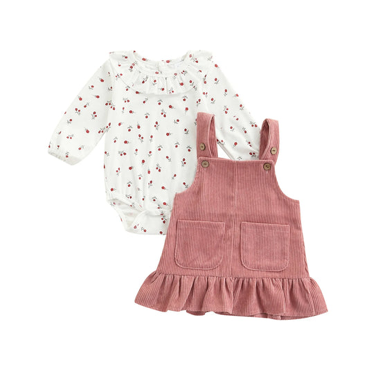 Baby Mädchen 0-18 Monate – Herbst-/Frühjahrsanzug, Langarm Body & Rüschenkleid mit Floral Print – Bequeme Babykleidung für die kühleren Monate