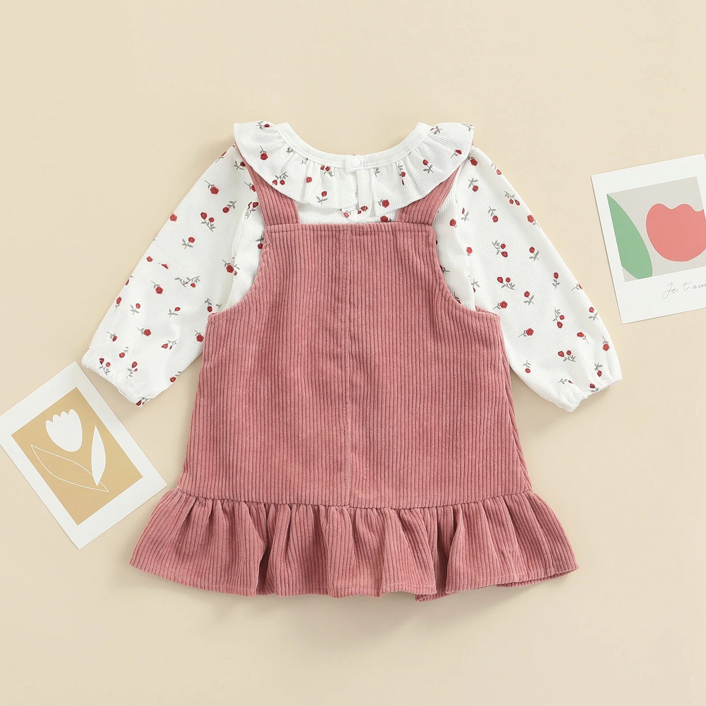 Baby Mädchen 0-18 Monate – Herbst-/Frühjahrsanzug, Langarm Body & Rüschenkleid mit Floral Print – Bequeme Babykleidung für die kühleren Monate