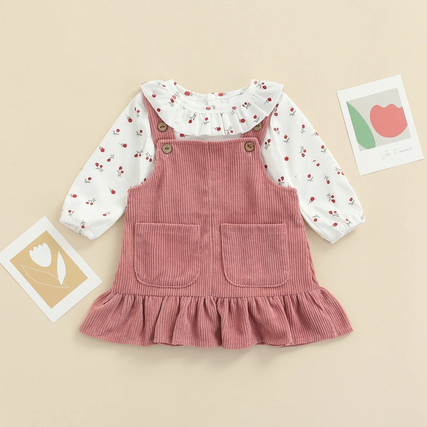 Baby Mädchen 0-18 Monate – Herbst-/Frühjahrsanzug, Langarm Body & Rüschenkleid mit Floral Print – Bequeme Babykleidung für die kühleren Monate