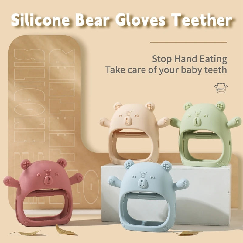Silicone Baby Teething Mitten – BPA-Free Cartoon Bear Glove for Infants, Soothing Molar Teether, Anti-Scratch & Oral Care Toy