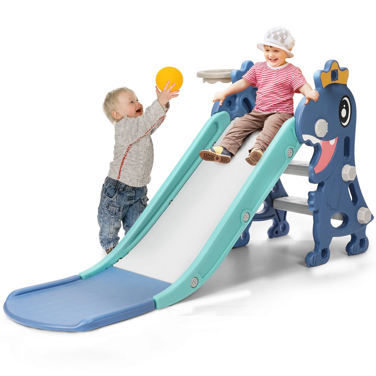 3-in-1 Kinderrutsche mit Basketballkorb & Kletterleiter – Höhenverstellbares Spielset für drinnen & draußen – Extra robust & sicher