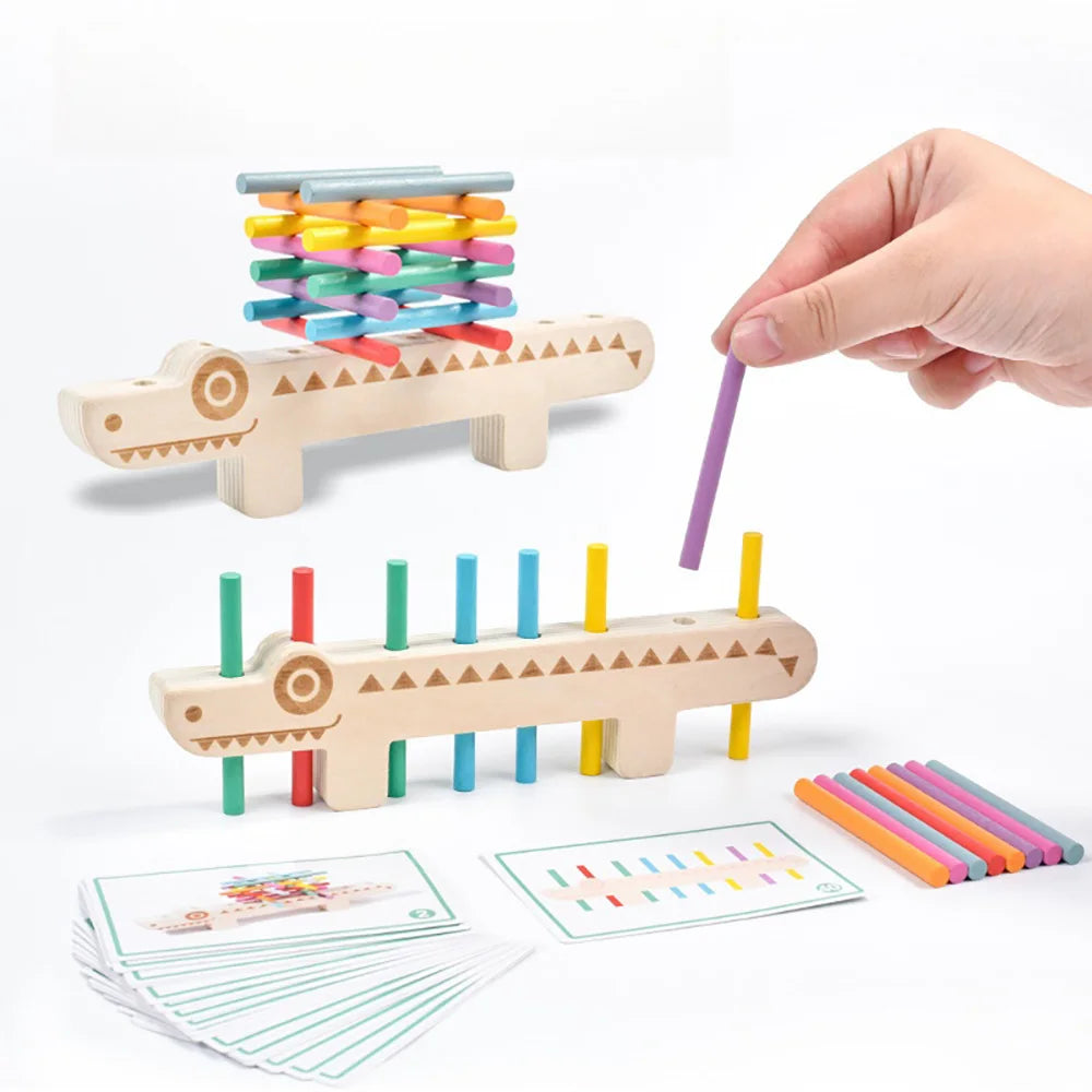 Holz Montessori Farbabstimmung Spiel für Kleinkinder – Lernspielzeug zur Farberkennung und Feinmotorik-Training mit Balance-Sticks
