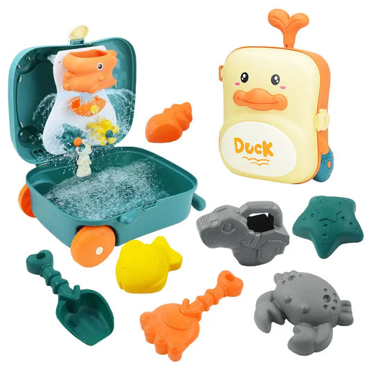 Baby Badezimmer Rucksack Strandspielzeug Enten Trolley Koffer Aufbewahrung – Strandzubehör Schaufel Form Set – Sandspielzeug für Kinder – Sandbox Spielzeug