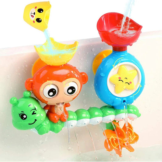 Badespielzeug mit Wand-Saugknopf – Wasserbahn-Spiel für Kinder – Affe & Raupe – Lustiges Duschspielzeug für Badewanne – Geburtstagsgeschenk für Kinder