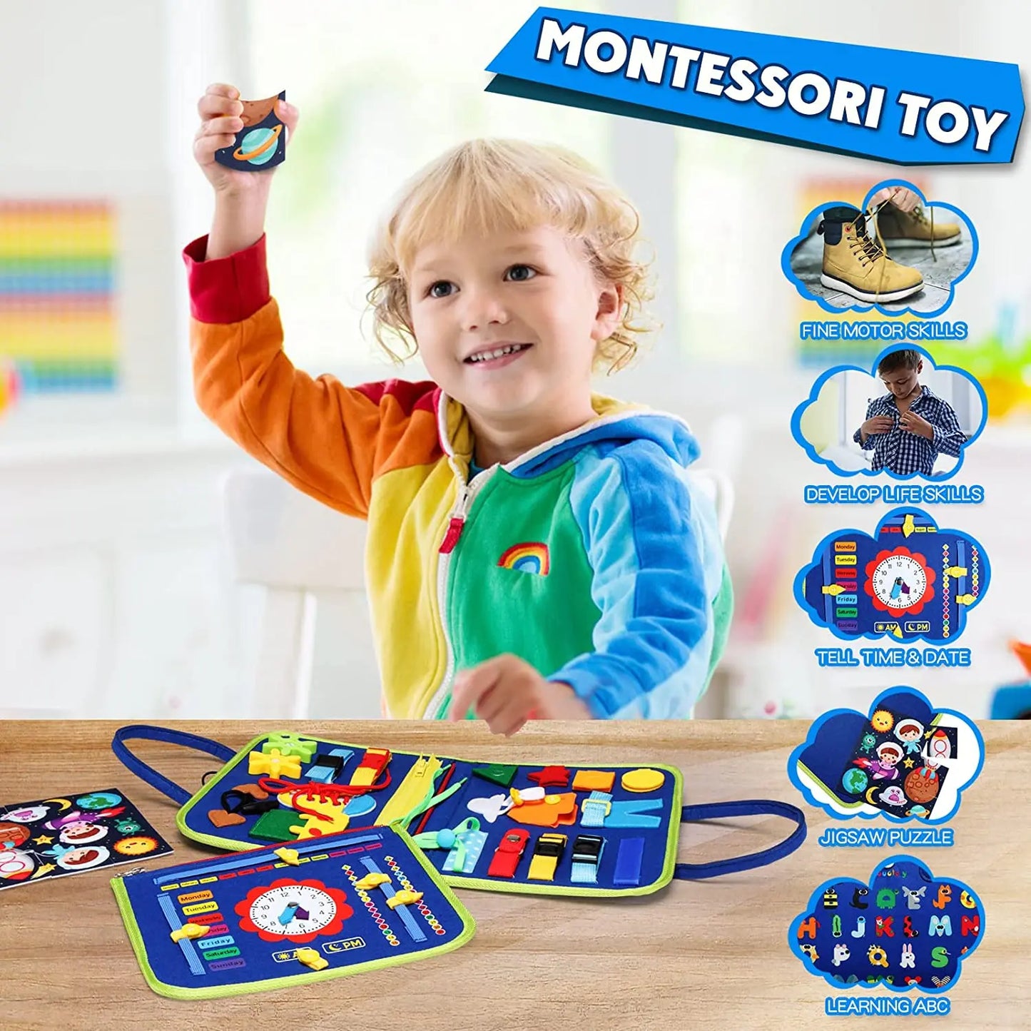 Montessori Lernspielzeug – Sensorisches Busy Board für Kleinkinder