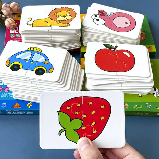 32-teiliges Montessori Lernkartenset – Frühes Lernpuzzle mit Cartoon-Motiven, Zuordnungsspiel zur Förderung der kognitiven Entwicklung für Jungen & Mädchen