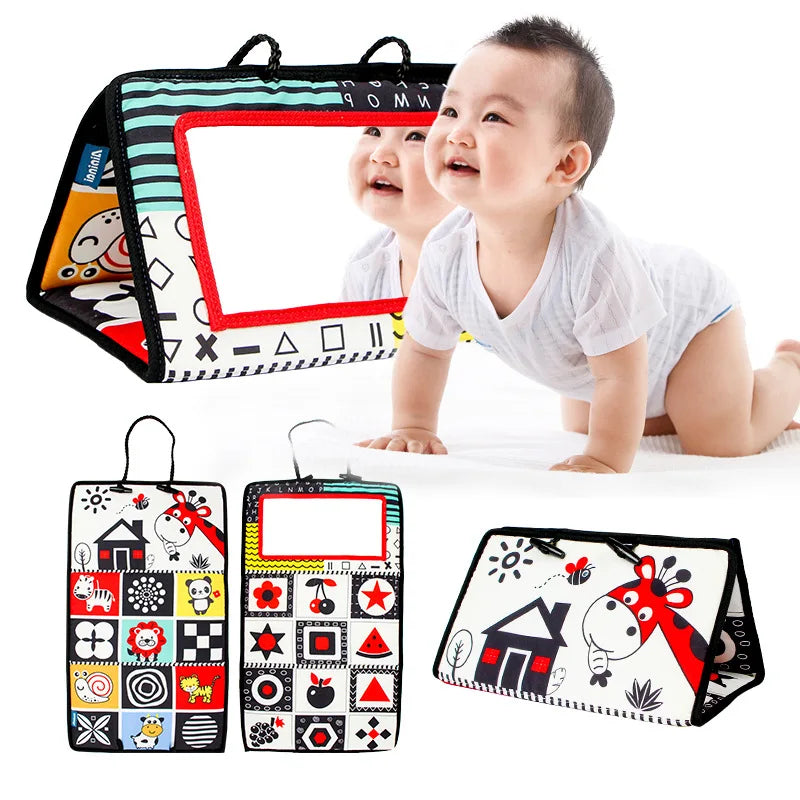 Knisterbuch für Babys – Visuelle Stimulation, Gehirnentwicklungsspielzeug für Neugeborene 0-3 Monate, Spiegelspielzeug für Bauchzeit, Sensorisches Spielzeug für Säuglinge