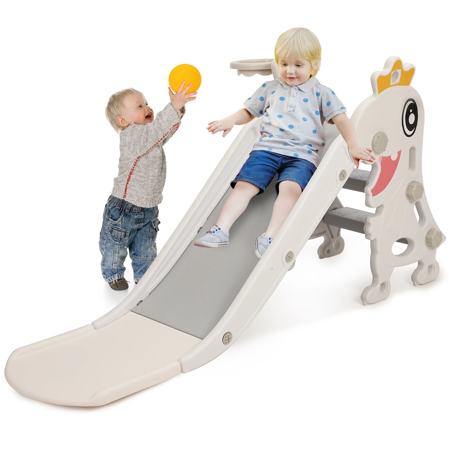 3-in-1 Kinderrutsche mit Basketballkorb & Kletterleiter – Höhenverstellbares Spielset für drinnen & draußen – Extra robust & sicher