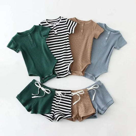 2-teiliges Sommer Baby Set für Jungen – Kurzarm Body + Shorts, Mode für Neugeborene, Bequeme Baby Kleidung für heiße Tage
