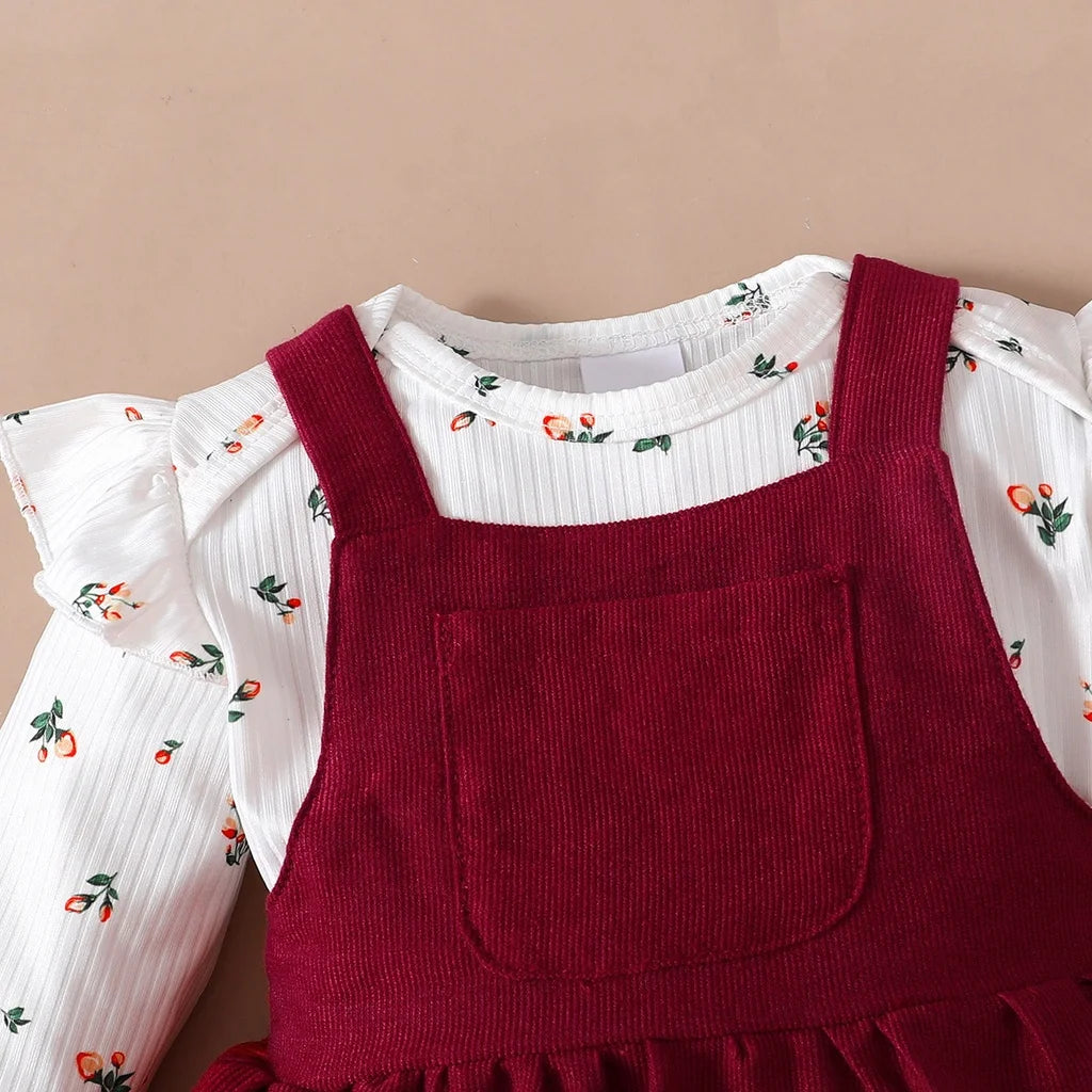 Mädchen Baby-Set 0–24 Monate, Langarm – Set bestehend aus einem Kleid mit Trägern und einem Body