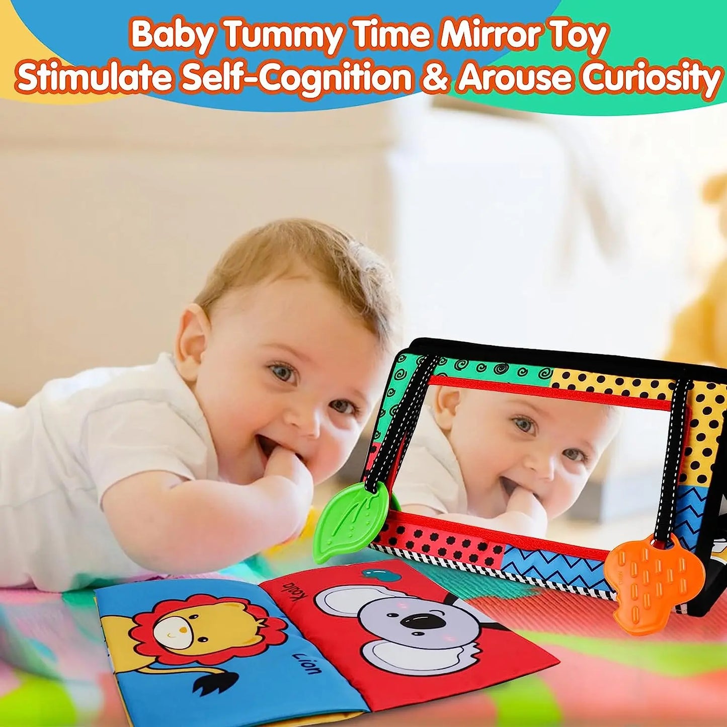 Knisterbuch für Babys – Visuelle Stimulation, Gehirnentwicklungsspielzeug für Neugeborene 0-3 Monate, Spiegelspielzeug für Bauchzeit, Sensorisches Spielzeug für Säuglinge