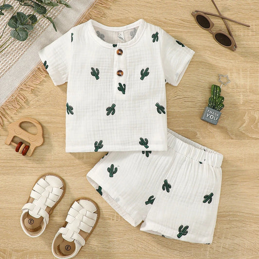 Jungen Baby-Set 0–24 Monate, 100% Baumwolle, Kurzarm – 2-teiliges Set aus T-Shirt und Shorts