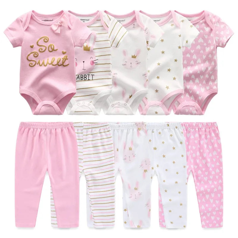 10-teiliges Baby-Outfit-Set für Jungen und Mädchen – Vier Jahreszeiten Mode, Weiche Neugeborenen Bodys und Hosen, Ideal als Geschenk für Babys
