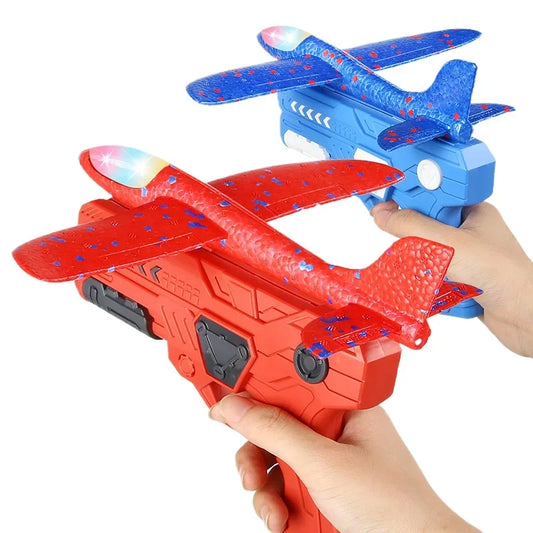 "Kinder Outdoor Spielzeug – Wurfgleiter Flugzeug mit Abschussvorrichtung, Schaumstoffflugzeug mit Katapult Starter – Wurfspiel für draußen"