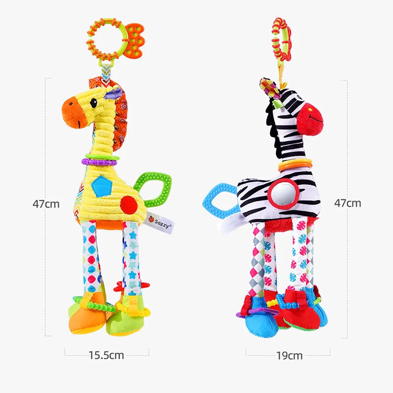 Weiches Plüsch-Rasselspielzeug – Giraffe & Zebra mit Beißring für Babys