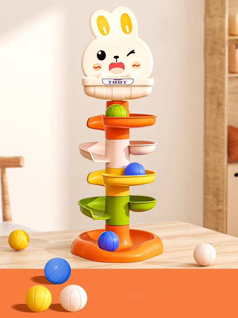 Babys Spielzeug - Rollende Bälle Stapelturm, Pädagogische Montessori Spielzeug für Kleinkinder, Frühkindliche Lernspielzeuge, Drehbare Spin-Turm für Kinder