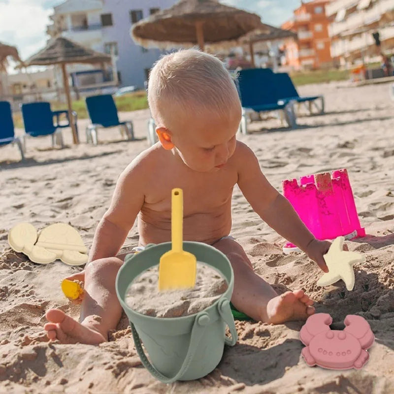Children Silicone Beach Toy Shovel Ocean Outdoor Parent-child Beach Portable Beach Bucket Durable Sand Digging And Storage Tool