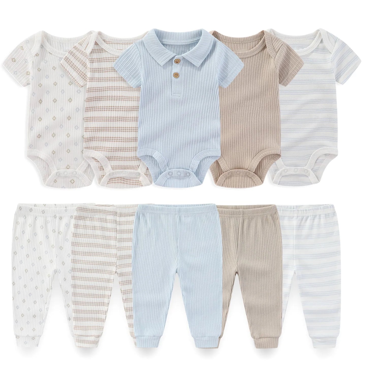 10-teiliges Baby-Outfit-Set für Jungen und Mädchen – Vier Jahreszeiten Mode, Weiche Neugeborenen Bodys und Hosen, Ideal als Geschenk für Babys