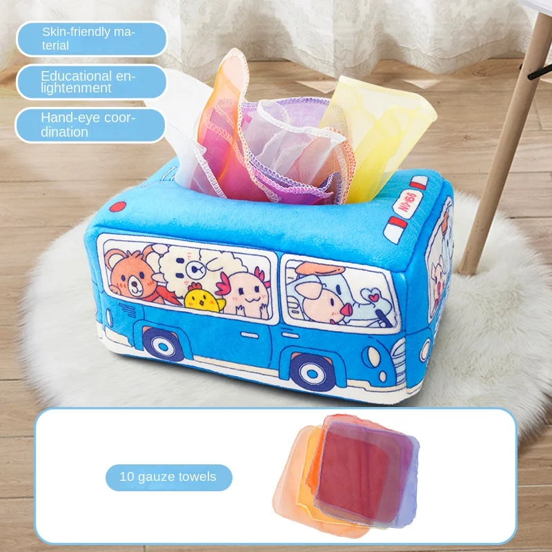 Baby Montessori Spielzeug – Magische Taschentuchbox, Pädagogisches Lernspielzeug für Kinder, Sensorisches Spielzeug zur Fingerübung, Aktivitätsbrett für Babys