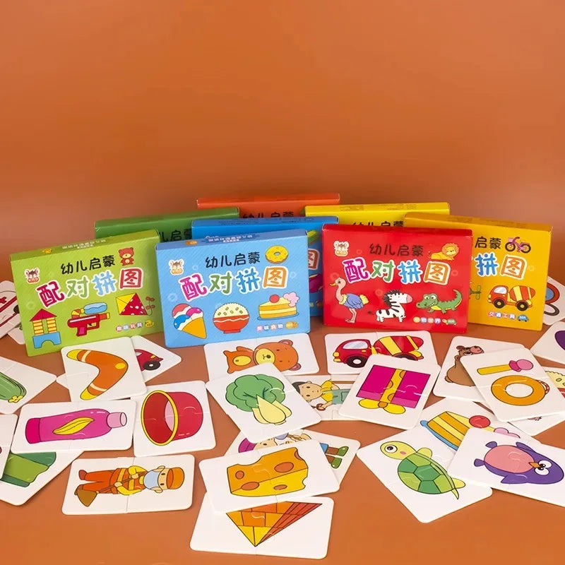 32-teiliges Montessori Lernkartenset – Frühes Lernpuzzle mit Cartoon-Motiven, Zuordnungsspiel zur Förderung der kognitiven Entwicklung für Jungen & Mädchen