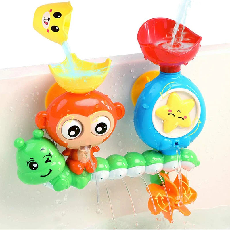 Badespielzeug mit Wand-Saugknopf – Wasserbahn-Spiel für Kinder – Affe & Raupe – Lustiges Duschspielzeug für Badewanne – Geburtstagsgeschenk für Kinder