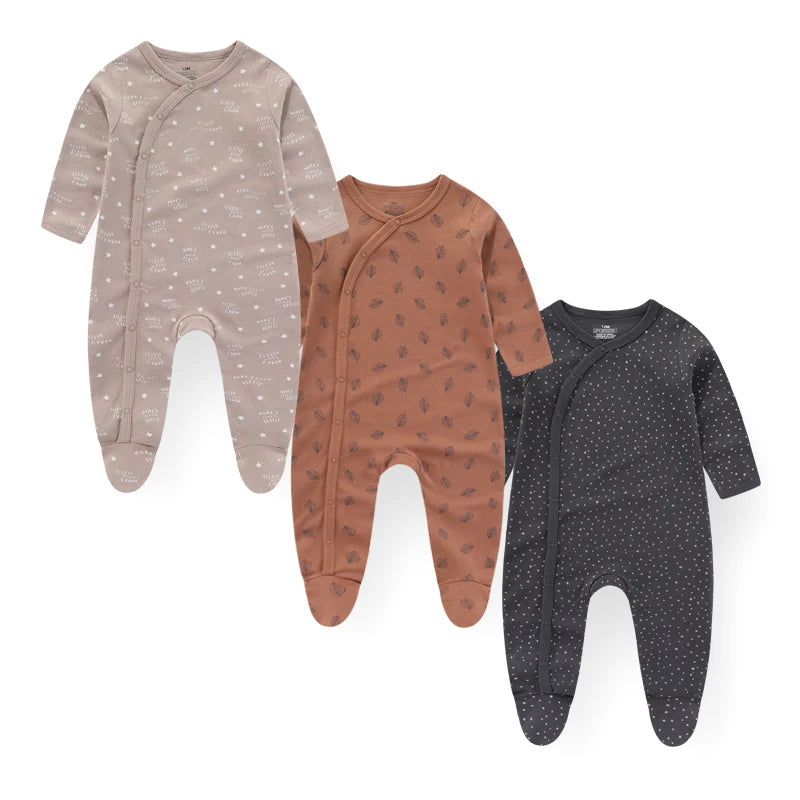 Unisex Strampler 0–24 Monate, 100% Baumwolle, Langarm – Bequem und Hautfreundlich, Set aus 3 Teilen