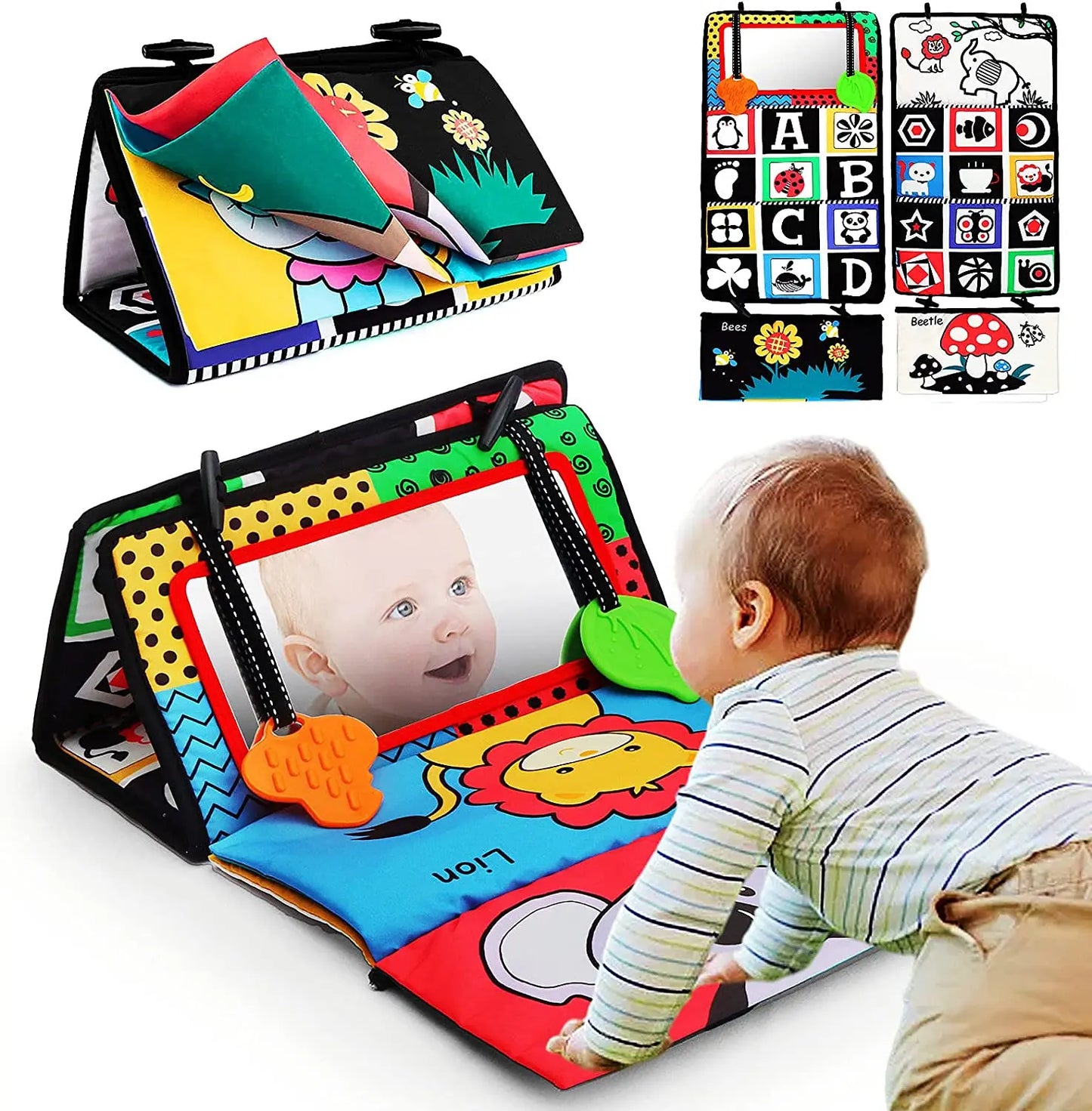 Knisterbuch für Babys – Visuelle Stimulation, Gehirnentwicklungsspielzeug für Neugeborene 0-3 Monate, Spiegelspielzeug für Bauchzeit, Sensorisches Spielzeug für Säuglinge