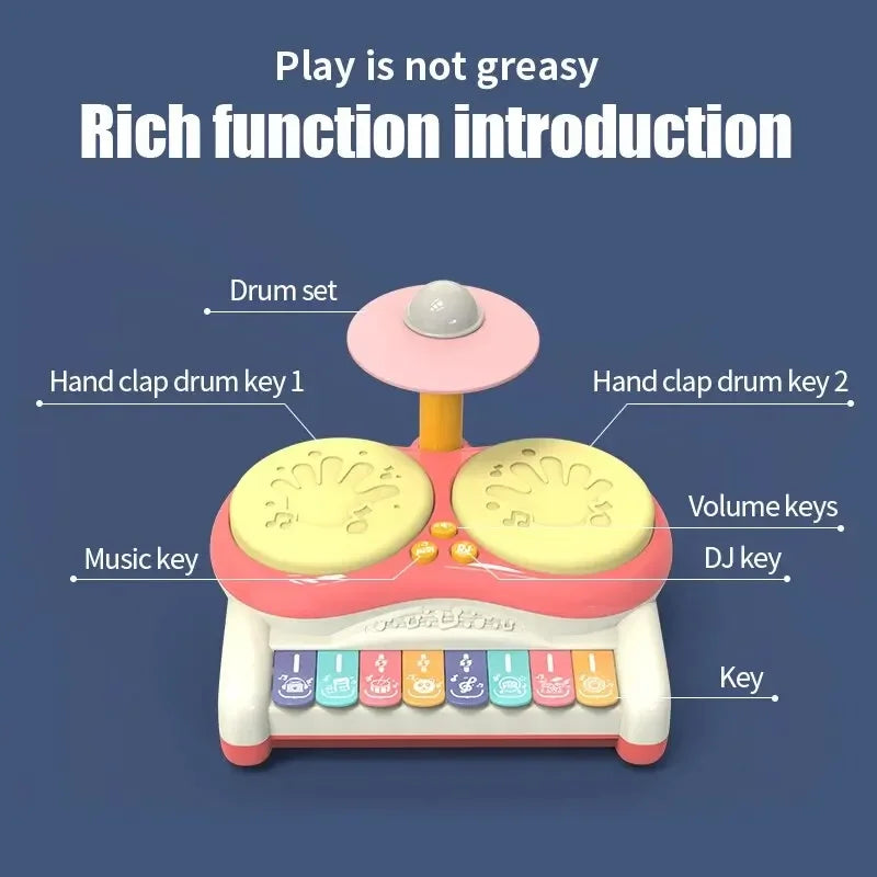 Multifunktionelles Kinder-Schlagzeug mit Keyboard – Musikspielzeug-Set für Babys & Kleinkinder