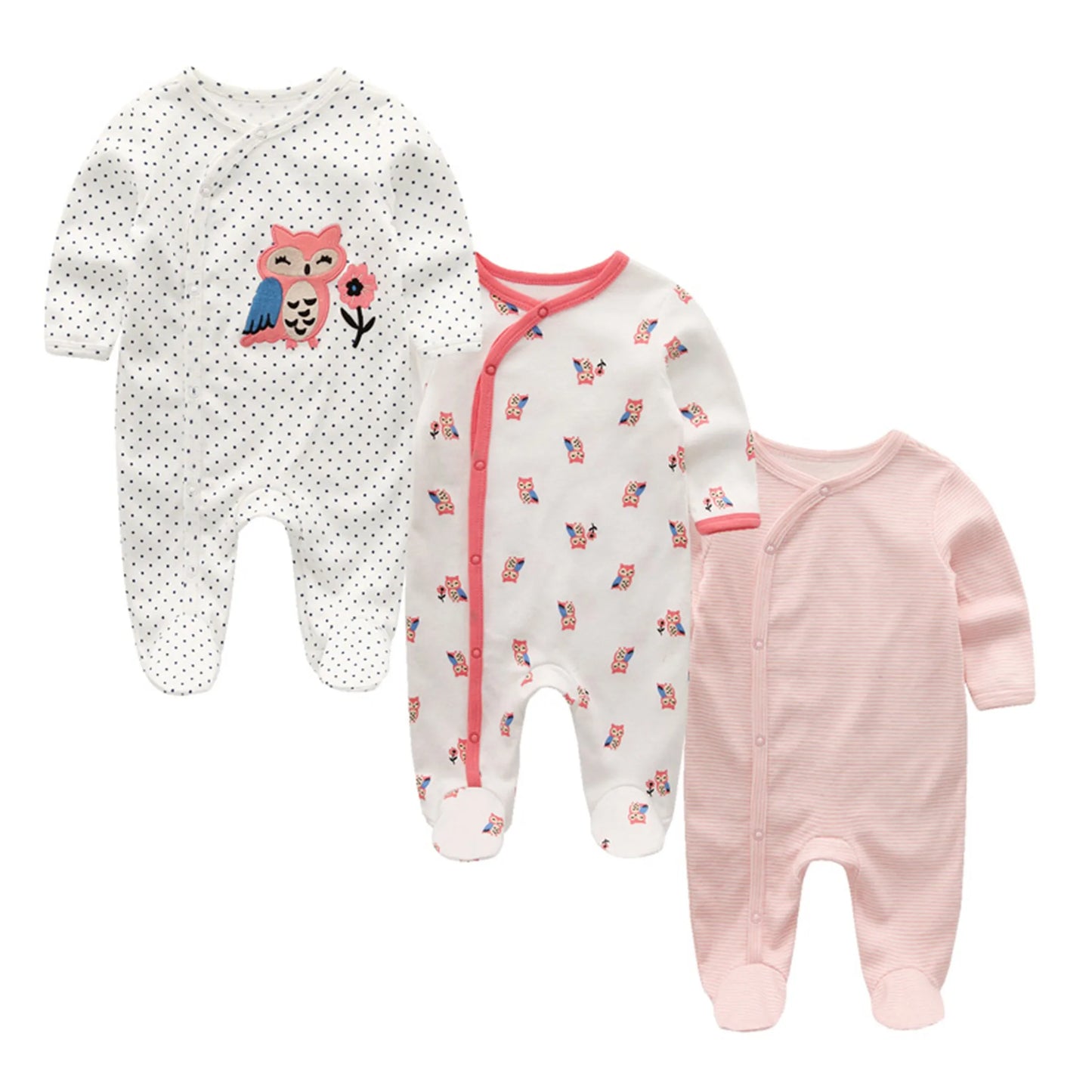 Unisex Strampler 0–24 Monate, 100% Baumwolle, Langarm – Bequem und Hautfreundlich, Set aus 3 Teilen