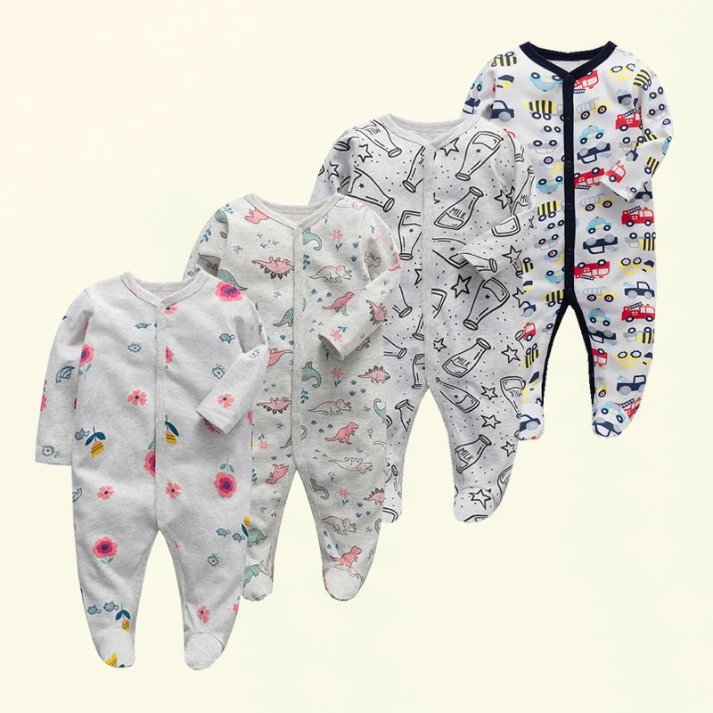 Unisex Strampler 0–24 Monate, 100% Baumwolle, Langarm – Bequem und Hautfreundlich, Set aus 4 Teilen