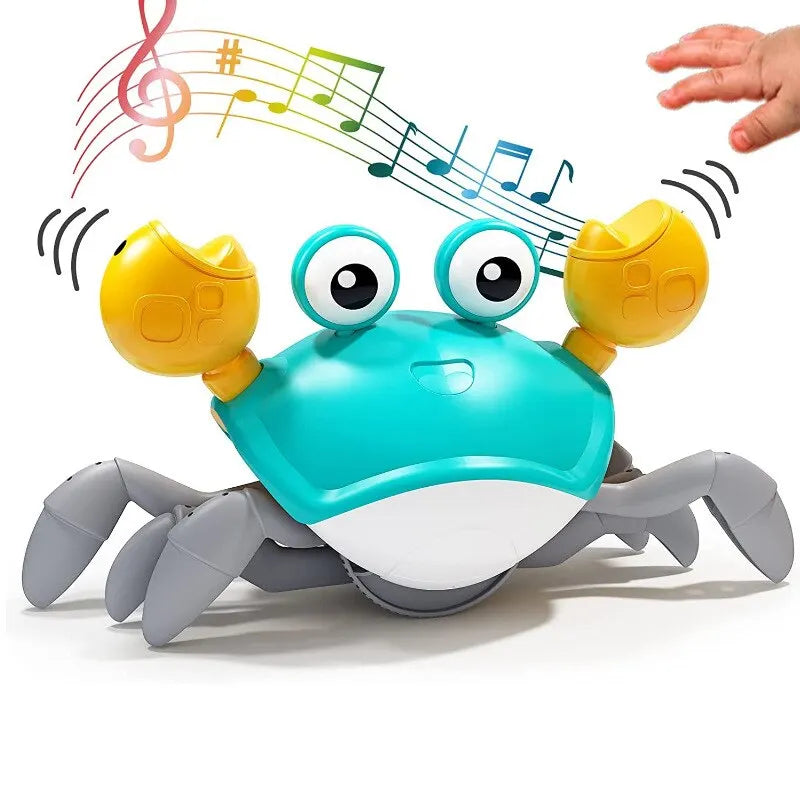 1Stück Fluchtkrabbe mit Auto-Sensing-Funktion für Kinder – Krabbelspielzeug, das Hindernissen ausweicht und Musik spielt